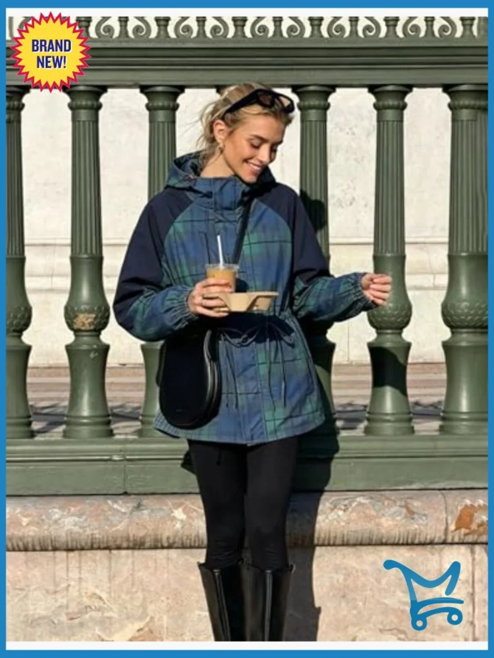 Women's Showerproof Rain Jacket with Hood Adjustable Waist Ties - Picture 4 of 7